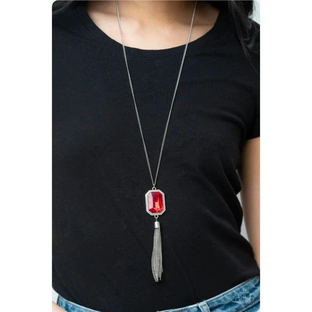 Paparazzi Blissed Out Opulence Red Gemstone Silver Necklace - NWT Sparkling